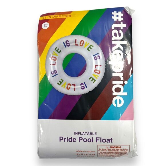 "Love Is Love" LGBTQ Pride Round Pool Float Swimming Ring Rainbow Inflatable 33” - Picture 7 of 12